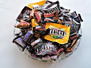 bowl of junk food and candy