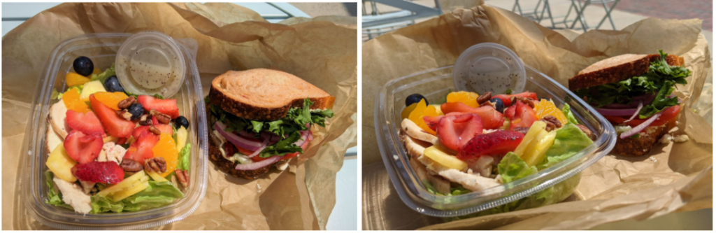 You pick 2: Strawberry Poppyseed and chicken salad, Mediterranean veggie sandwich